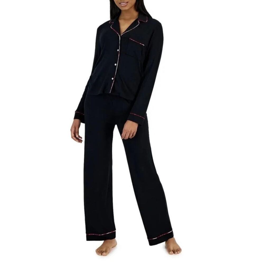Jenni Blue Notch Collar Pajama Set Long Sleeve Sleepwear Lounge Set
